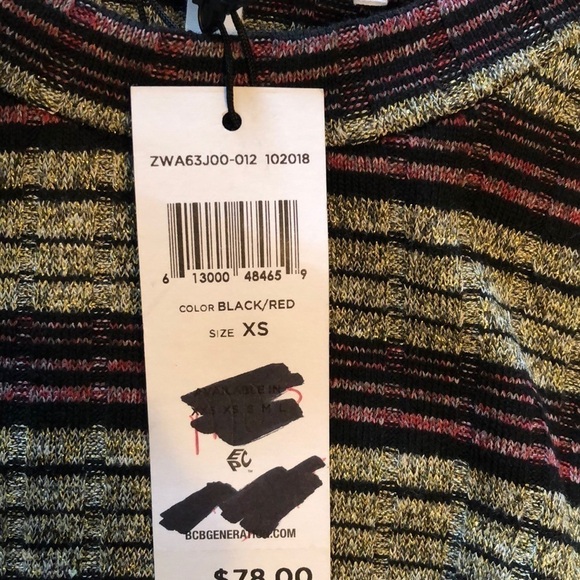 BCBG pullover tunic, burgundy, gold stripe, XS - Picture 6 of 7